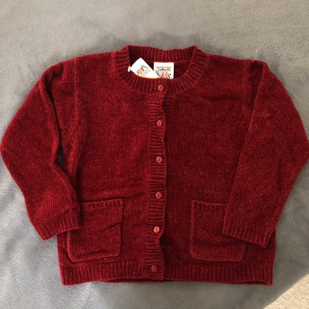 Talbots Burgundy Sparkle Thread Girls Cardigan Sweater